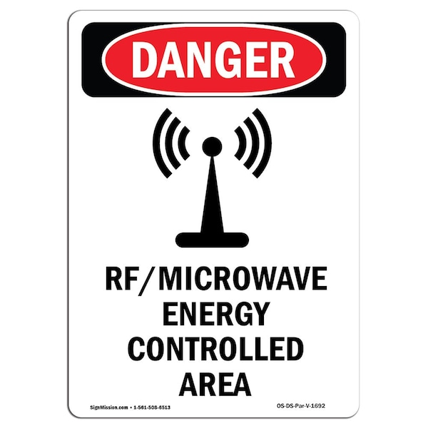 Safety Sign, OSHA Danger, 24" Height, RFMicrowave Energy, Portrait, D-1824-V-1692